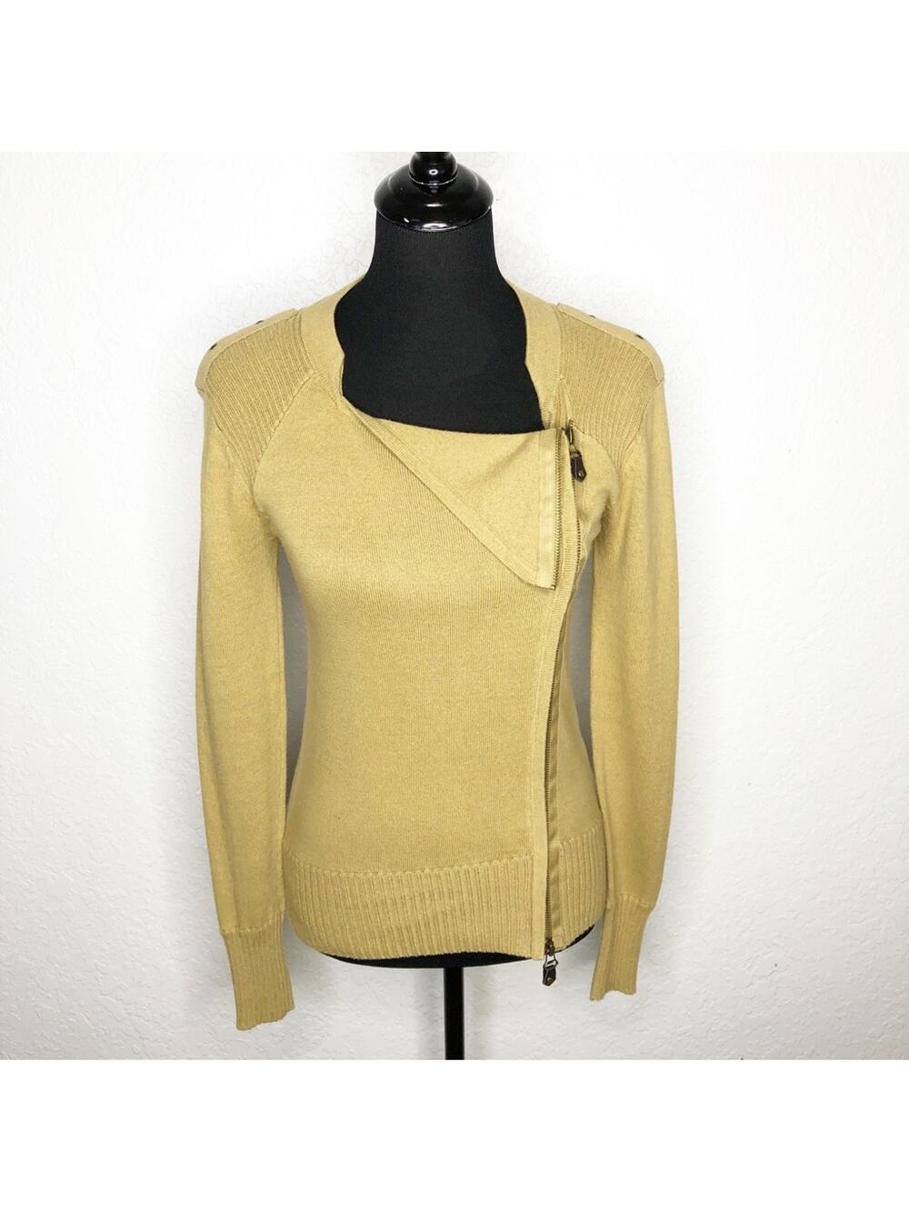 Jamison camel tan ribbed asymmetrical zip sweater size Extra Small XS